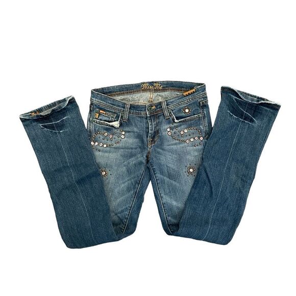 Miss Me Jeans JP4232 Cancun Blue Pink Crystal Brass Studs Distressed Women's 28 - Picture 3 of 12
